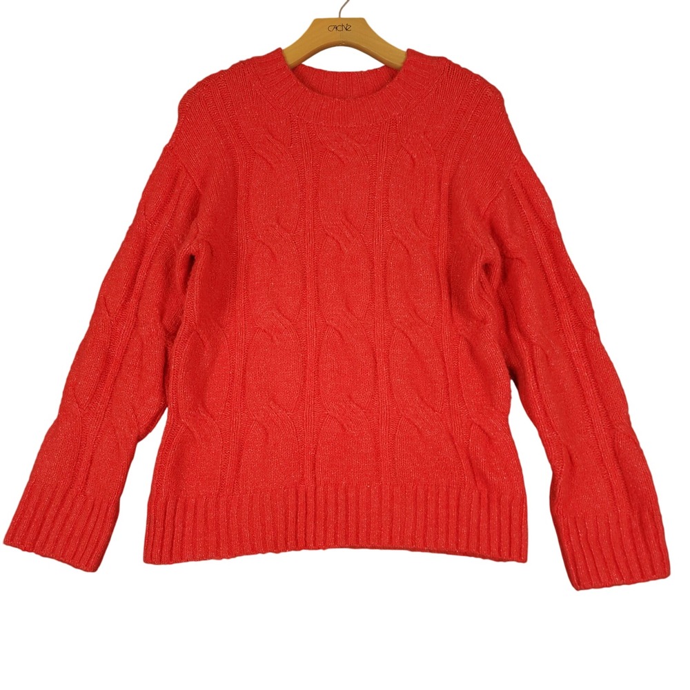 American Eagle Women Red Cable Knit Sweater XS TP EXCH Recycled Polyester Blend